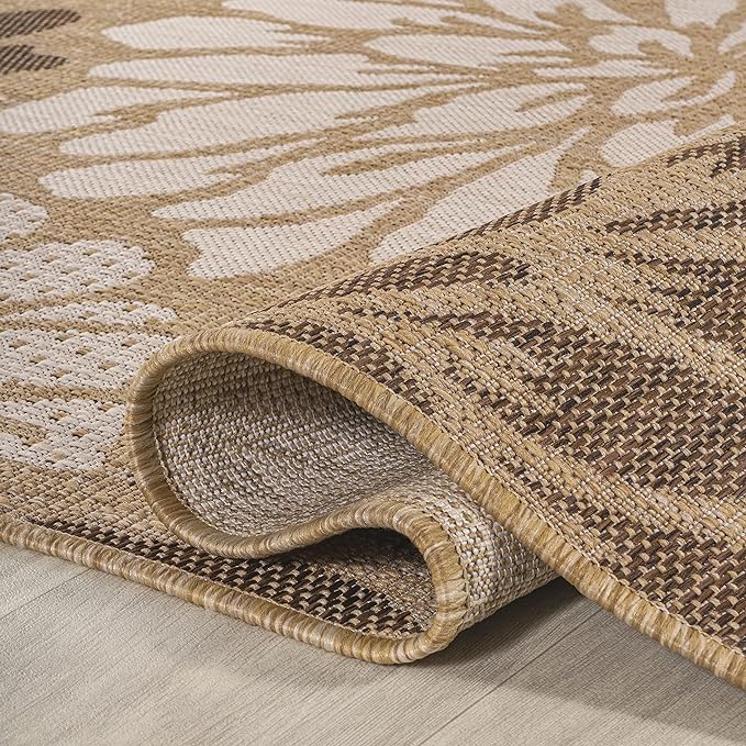JONATHAN Y Floral Textured Weave Indoor Outdoor Square Area Rug 4X4 Brown/Cream - Image 3