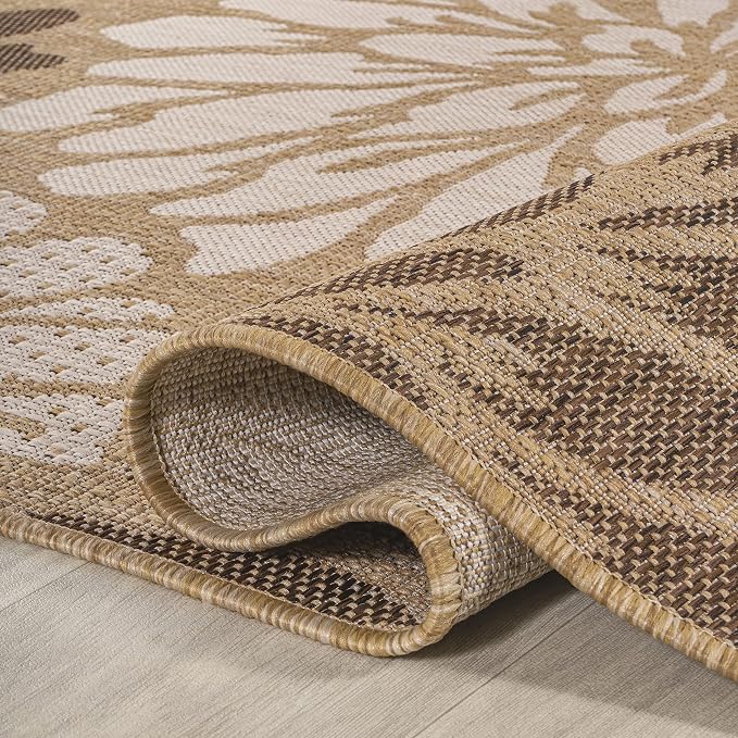 JONATHAN Y Floral Textured Weave Indoor Outdoor Area Rug 4X6 Brown/Cream - Image 5