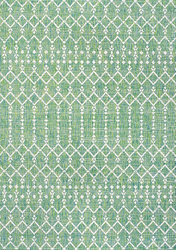 JONATHAN Y Moroccan Geometric Indoor Outdoor Area Rug 5X8 Green/Cream, Ourika - Image 9
