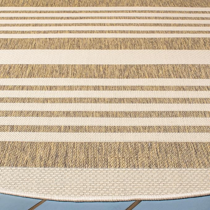 SAFAVIEH Courtyard Collection 4' Round Brown/Bone CY6062 Stripe Indoor/ Outdoor - Image 5