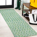 JONATHAN Y Moroccan Geometric Indoor Outdoor Runner Rug 2X8 Green/Cream by JONATHANY