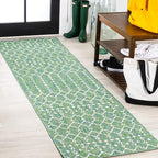 JONATHAN Y Moroccan Geometric Indoor Outdoor Runner Rug 2X8 Green/Cream by JONATHANY