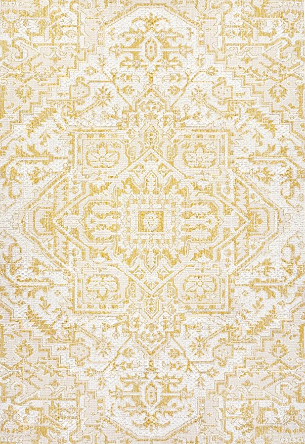 JONATHAN Y Boho Medallion Indoor Outdoor Area Rug 5X8 Cream/Yellow, Estrella - Image 9