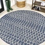 JONATHAN Y Moroccan Geometric Indoor Outdoor Round Area Rug 3 Ft Navy/Beige by JONATHANY