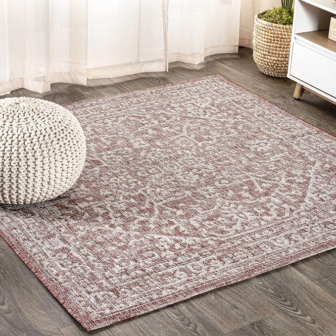 JONATHAN Y Boho Medallion Indoor Outdoor Square Area Rug 9X9 Red/Taupe by JONATHANY