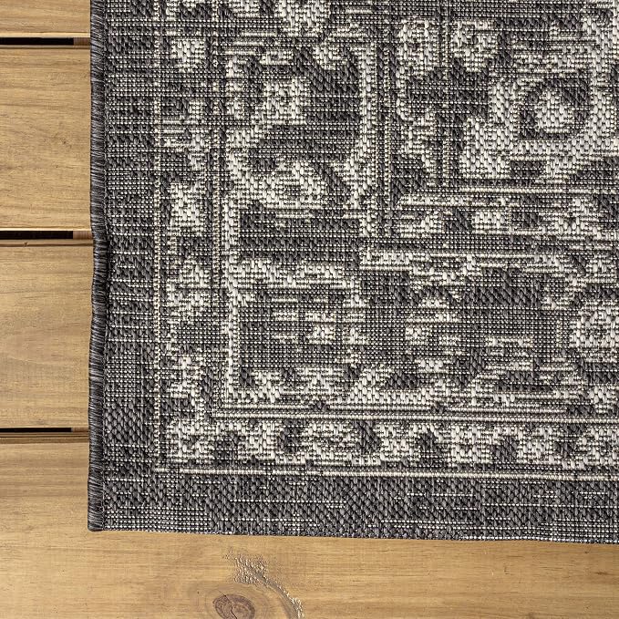 JONATHAN Y Boho Medallion Indoor Outdoor Square Area Rug 4X4 Black/Gray - Image 7