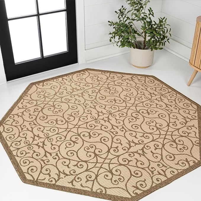 JONATHAN Y Vintage Filigree Indoor Outdoor Octagon Area Rug 8 Ft Beige/Brown by JONATHANY