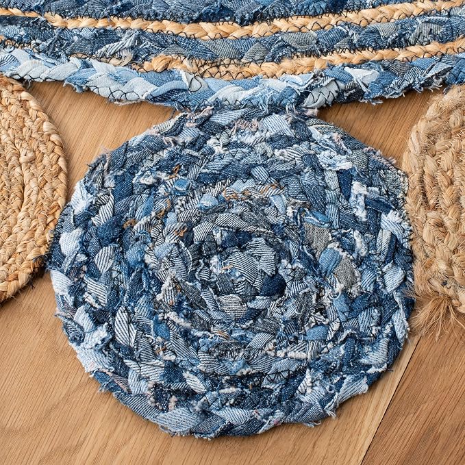SAFAVIEH Cape Cod Collection 5' Round Blue/Beige CAP201C Handmade Boho Braided - Image 5
