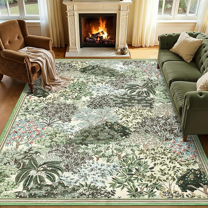 GarveeHome Forest Rugs 8x10, Botanical Low Pile Non Slip Stain Resistance Large by GarveeHome