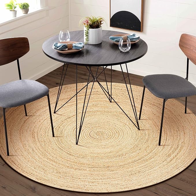 Hausattire Hand Woven Jute Braided Rug, 5’ Round – Natural, Reversible Boho - Image 5
