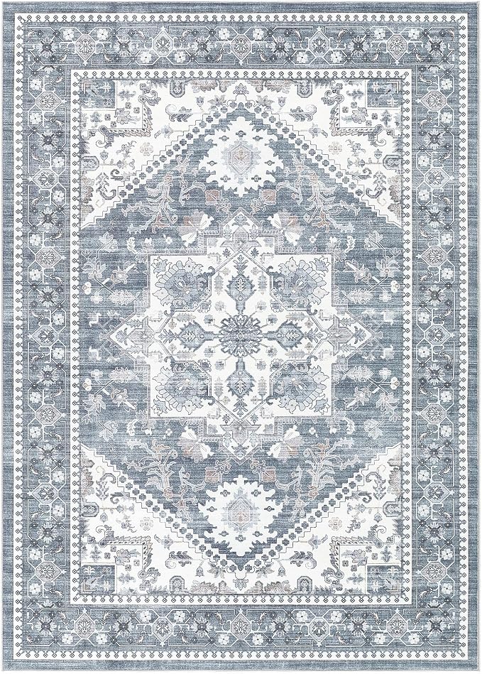 5x8 Vintage Area Rug: Washable Neutral Soft Non Slip Thin Large Floor Carpet - Image 10