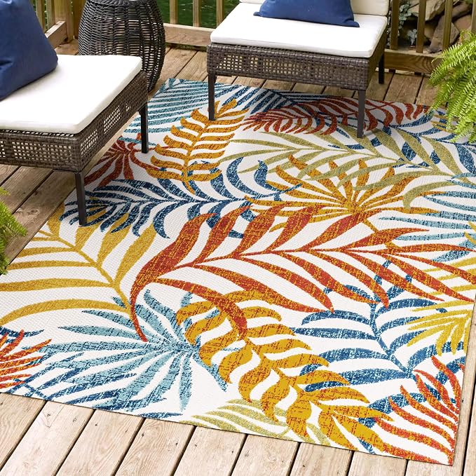 JONATHAN Y Tropics Palm Leaves Indoor Outdoor Area Rug 8X10 Cream/Orange - Image 4