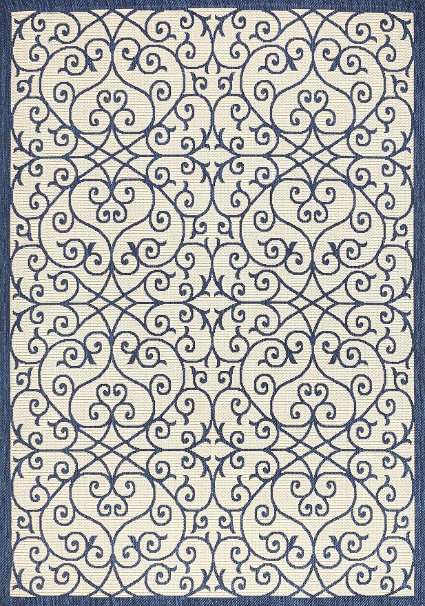 JONATHAN Y Vintage Filigree Indoor Outdoor Area Rug 8X10 Navy/Beige, Madrid - Image 8