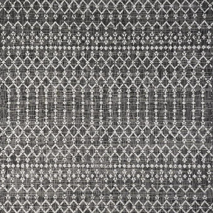 JONATHAN Y Moroccan Geometric Indoor Outdoor Square Area Rug 8X8 Black/Gray - Image 8
