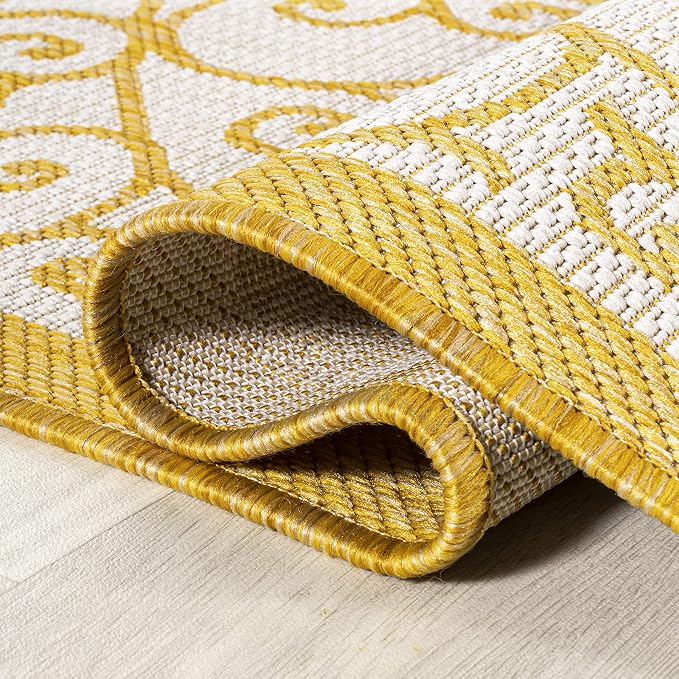 JONATHAN Y Vintage Filigree Indoor Outdoor Area Rug 8X10 Cream/Yellow, Madrid - Image 6