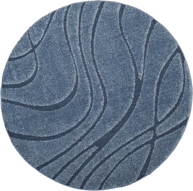 SAFAVIEH Florida Shag Collection 5' Round Light Blue / Blue SG471 Abstract Wave - Image 3