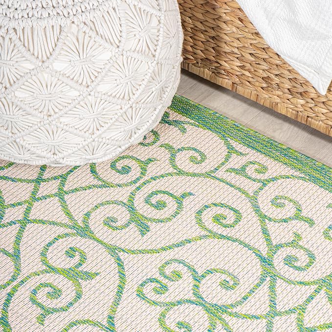 JONATHAN Y Vintage Filigree Indoor Outdoor Runner Rug 2X10 Cream/Green - Image 5