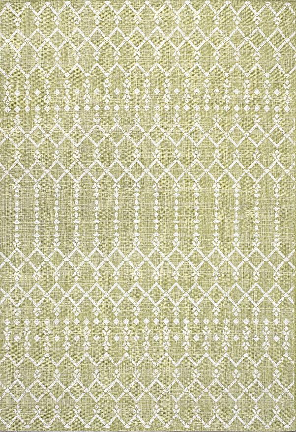 JONATHAN Y Moroccan Geometric Indoor Outdoor Area Rug 5X8 Light Green/Cream - Image 9
