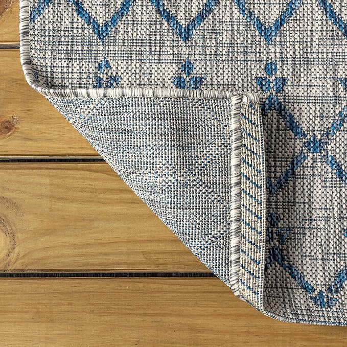 JONATHAN Y Moroccan Geometric Indoor Outdoor Runner Rug 2X14 Light Gray/Navy - Image 6