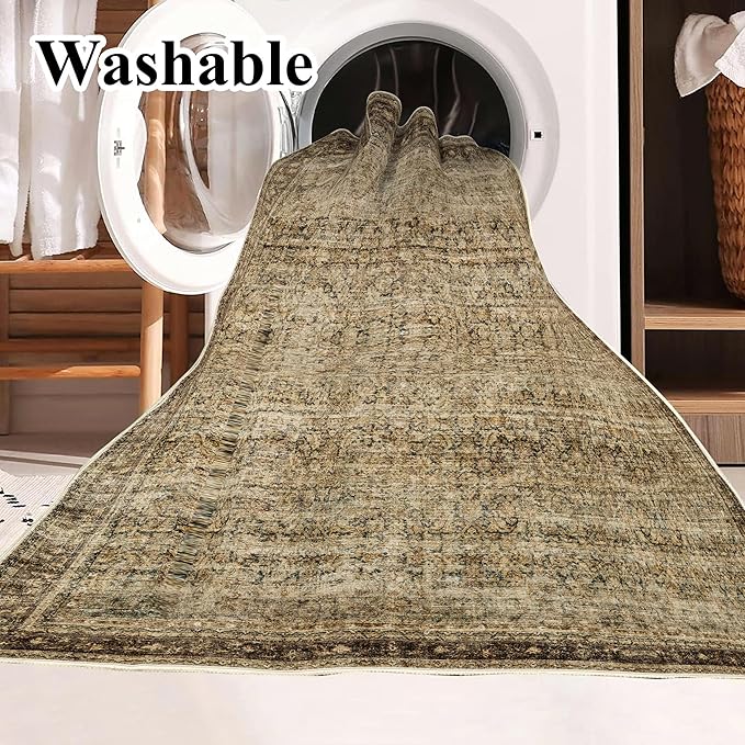 CHAMPLANT Area Rug 8x10 Washable Rug Brown Vintage Traditional Mat Distressed - Image 4