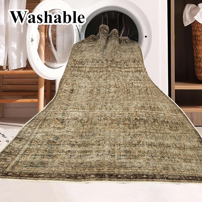 CHAMPLANT 5x7 Washable Area Rug Vintage Brown Traditional Floor Cover Foldable - Image 3
