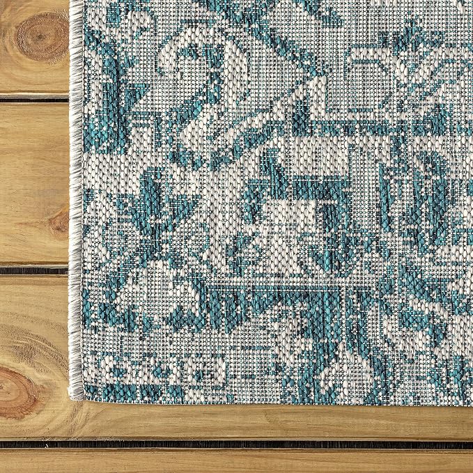 JONATHAN Y Boho Medallion Indoor Outdoor Round Area Rug 4 Ft Teal/Gray - Image 6
