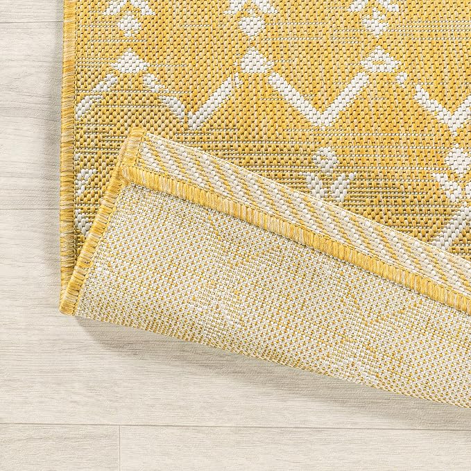 JONATHAN Y Moroccan Geometric Indoor Outdoor Area Rug 4X6 Yellow/Cream - Image 4
