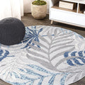 JONATHAN Y Tropics Palm Leaves Indoor Outdoor Round Area Rug 5 Ft Gray/Blue by JONATHANY