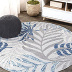 JONATHAN Y Tropics Palm Leaves Indoor Outdoor Round Area Rug 5 Ft Gray/Blue by JONATHANY
