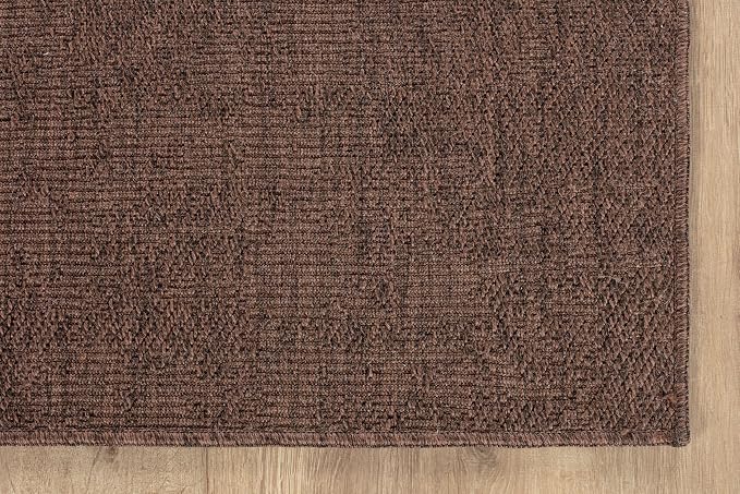 CAMILSON Indoor and Outdoor Runner Rug Brown Solid Boho Woven Design - Image 3