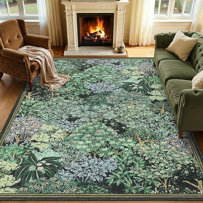 GarveeHome Forest Rugs 8x10, Botanical Low Pile Non Slip Stain Resistance Large by GarveeHome