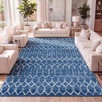 JONATHAN Y Boho Vintage Diamond Blue/White Indoor Area Rug 5X8 ft, Moroccan Hype by JONATHANY