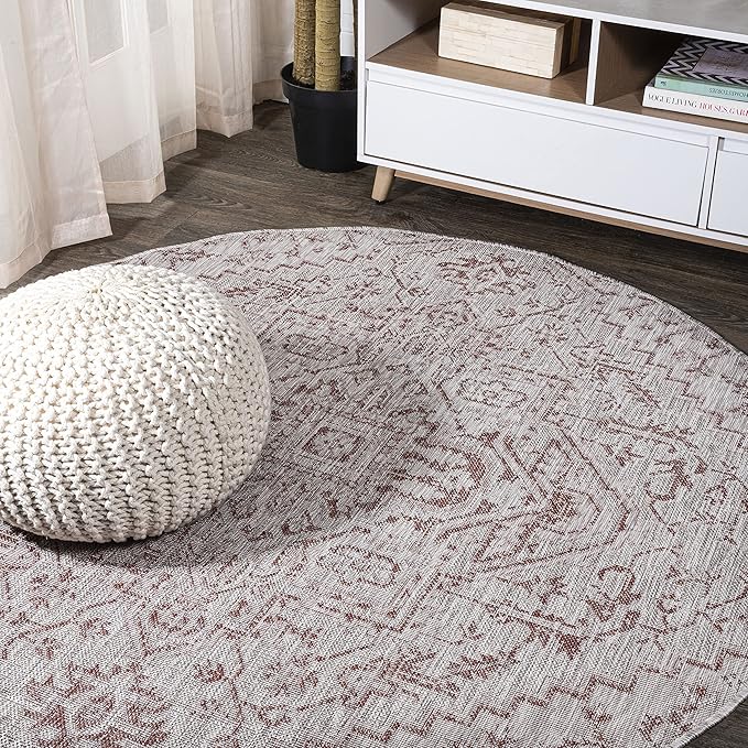 JONATHAN Y Boho Medallion Indoor Outdoor Round Area Rug 3 Ft Red/Taupe by JONATHANY
