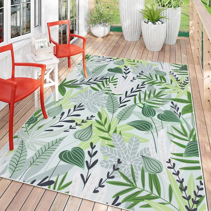 Lahome Leaf Indoor Outdoor Rug, 5x8ft Non Slip Outdoor Patio Rug - Image 4