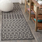 JONATHAN Y Moroccan Geometric Indoor Outdoor Runner Rug 2X8 Black/Gray by JONATHANY