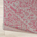 JONATHAN Y Boho Medallion Indoor Outdoor Round Area Rug 5 Ft Light Gray/Fuchsia - Image 3