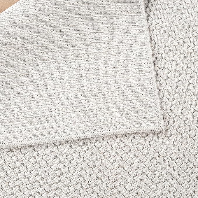 CAMILSON Indoor and Outdoor Runner Rug Off-White Solid Woven Design - Image 8