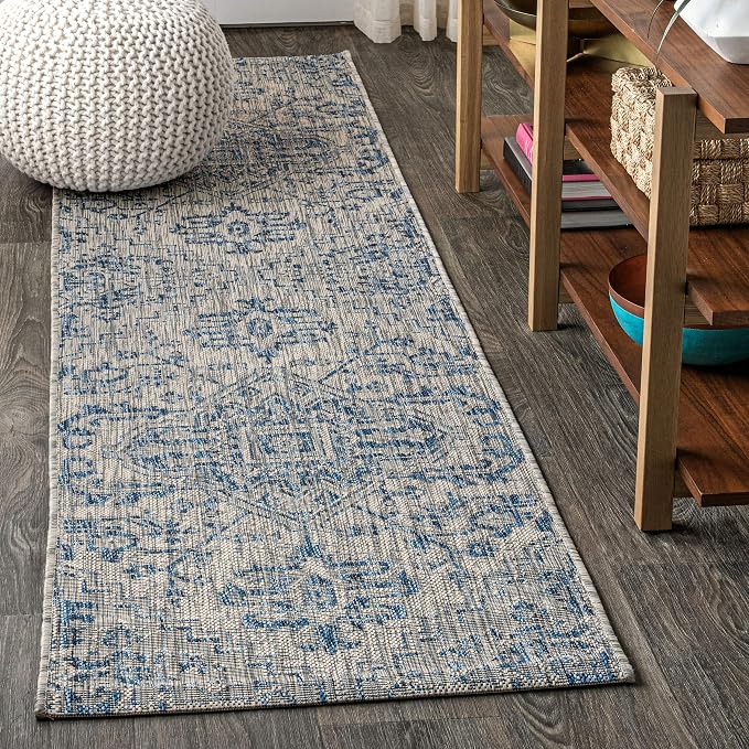 JONATHAN Y Boho Medallion Indoor Outdoor Runner Rug 2X10 Navy/Gray, Estrella by JONATHANY