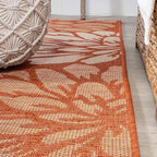 JONATHAN Y Floral Textured Weave Indoor Outdoor Round Area Rug 5 Ft Orange/Cream - Image 4