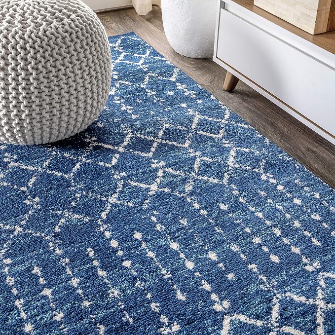 JONATHAN Y Boho Vintage Diamond Blue/White Indoor Area Rug 8X10 ft, Moroccan - Image 7
