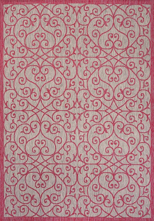 JONATHAN Y Vintage Filigree Indoor Outdoor Area Rug 8X10 Light Gray/Fuchsia - Image 9