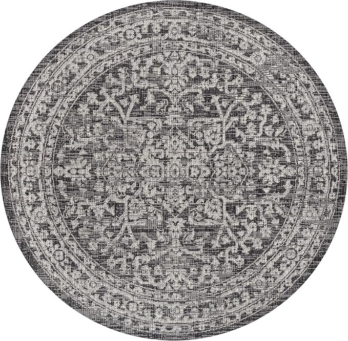 JONATHAN Y Boho Medallion Indoor Outdoor Round Area Rug 5 Ft Black/Gray - Image 9