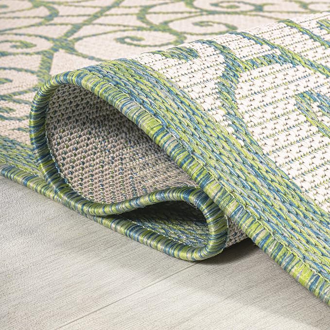 JONATHAN Y Vintage Filigree Indoor Outdoor Area Rug 5X8 Cream/Green, Madrid - Image 6
