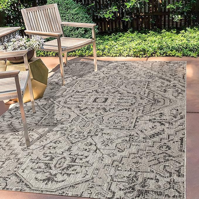 JONATHAN Y Boho Medallion Indoor Outdoor Area Rug 4X6 Black/Gray, Estrella - Image 3