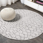 JONATHAN Y Boho Vintage Diamond Cream/Gray Round Area Rug 5 ft, Moroccan Hype by JONATHANY
