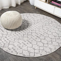 JONATHAN Y Boho Vintage Diamond Cream/Gray Round Area Rug 6 ft, Moroccan Hype by JONATHANY