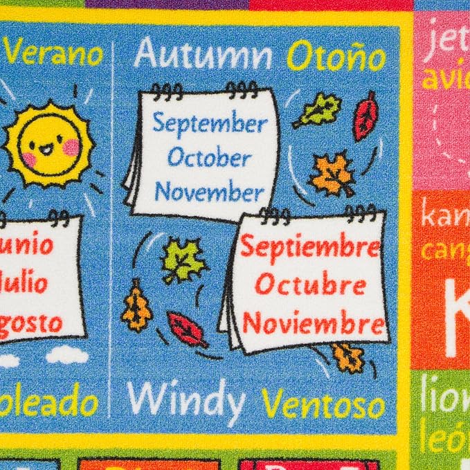 KC Cubs Bilingual Educational Kids Rug – English & Spanish ABC, Seasons & Days - Image 4