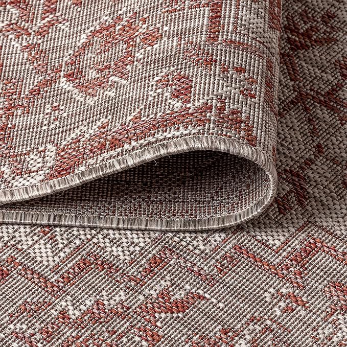 JONATHAN Y Boho Medallion Indoor Outdoor Round Area Rug 9 Ft Red/Taupe - Image 4