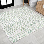 JONATHAN Y Moroccan Geometric Indoor Outdoor Square Area Rug 5X5 Green/Ivory by JONATHANY