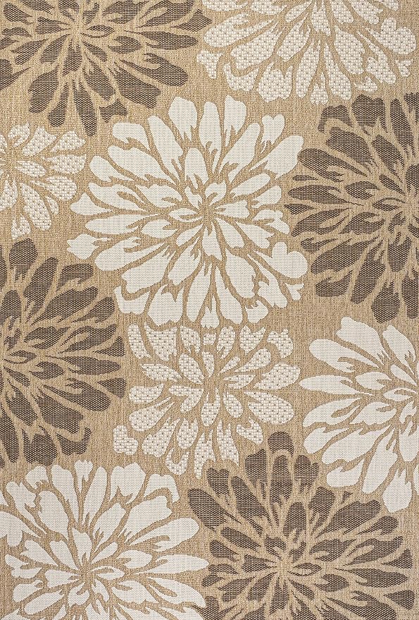 JONATHAN Y Floral Textured Weave Indoor Outdoor Area Rug 4X6 Brown/Cream - Image 8